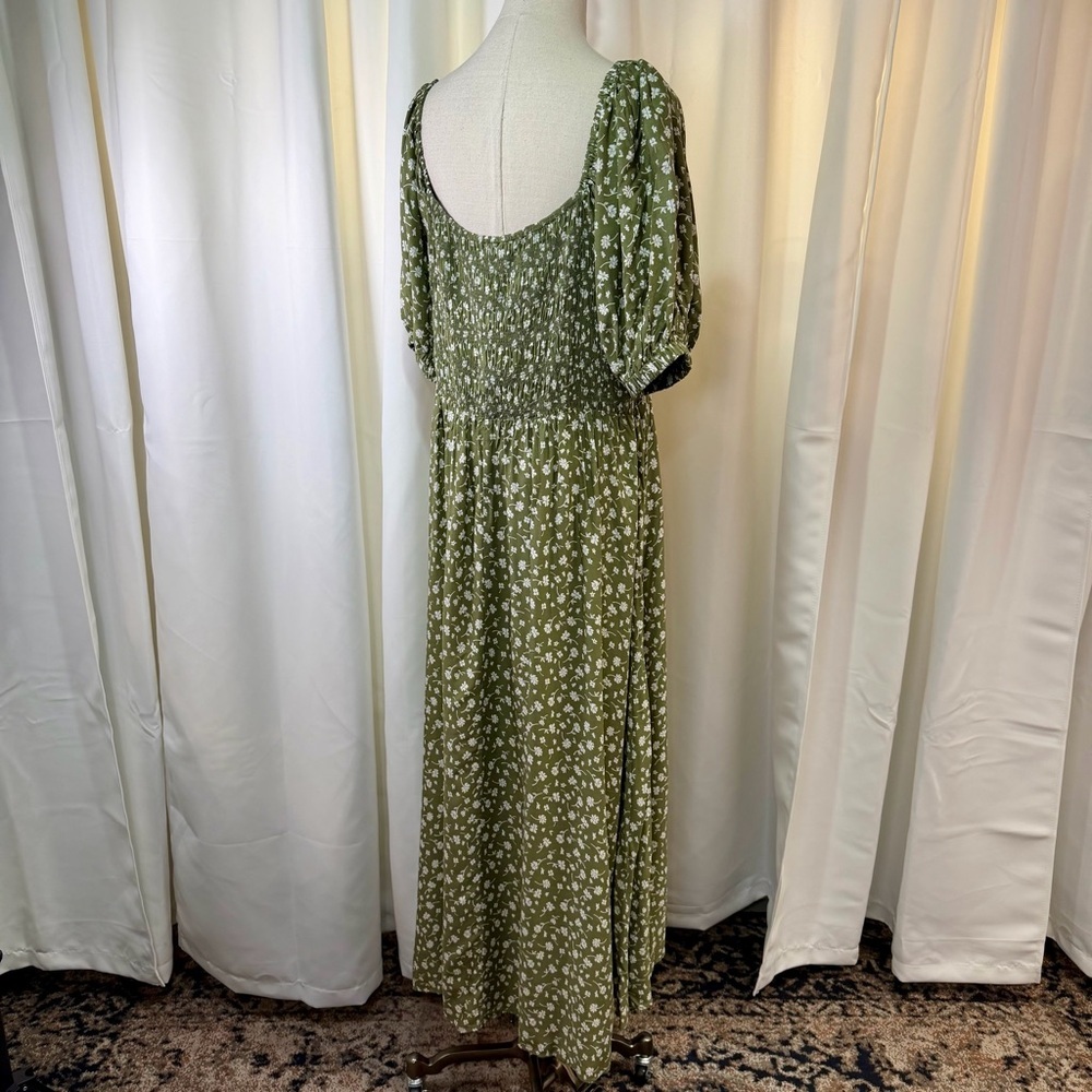NWT Lulus ‘Strolls With You’ Olive Green Floral Print Puff Sleeve Maxi Dress 3X - Picture 12 of 15
